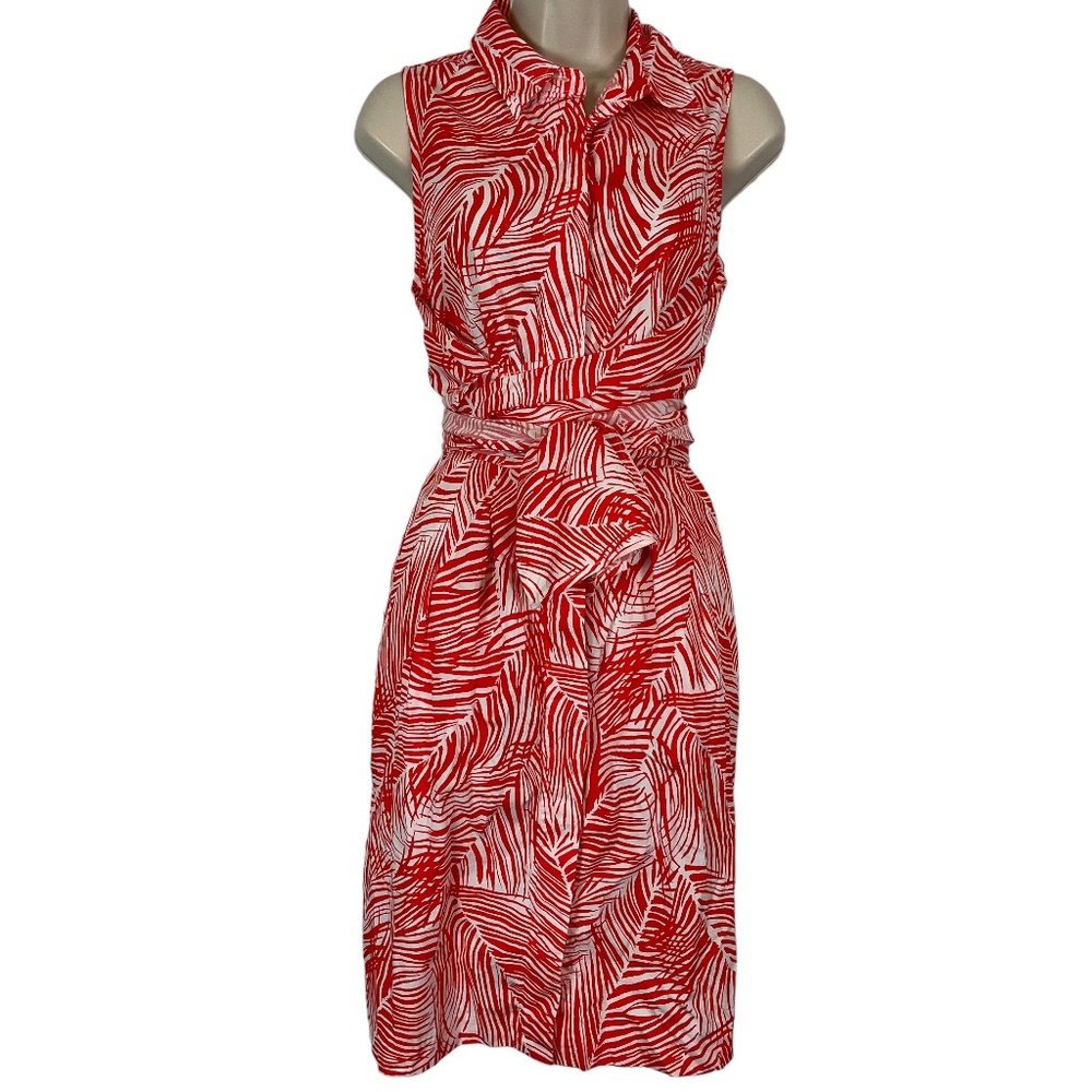 TALBOTS Bright Orange Stretch Cotton Sleeveless Knee Length Shirt Style Dress  8